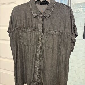 Gray button up top with collar.